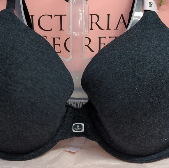 Victoria Secret Cotton TShirt Bra 34DD Heather Black - Picture 2 of 10